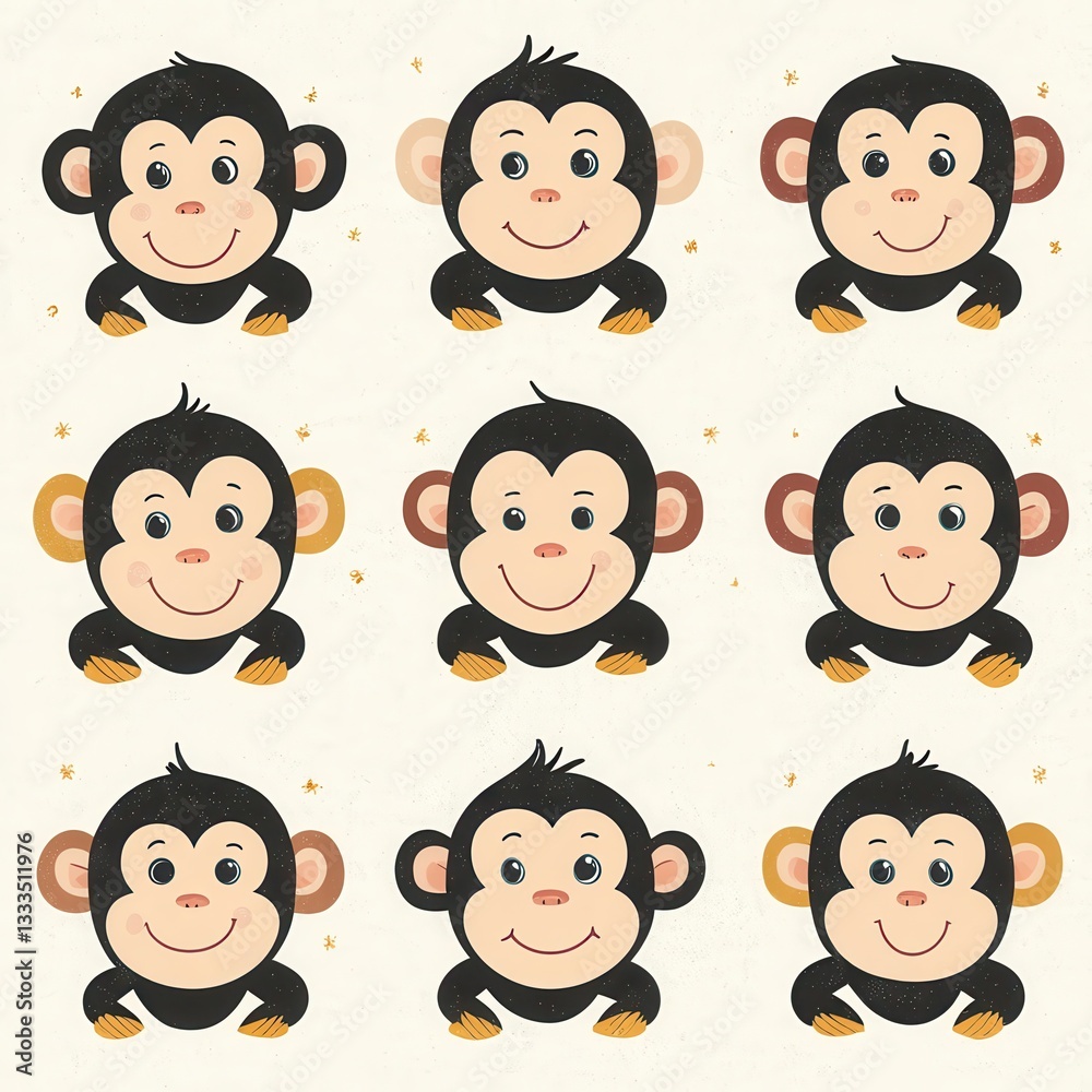 Cheerful Cartoon Monkey Pattern – Playful & Whimsical Cheerful Cartoon Monkey Pattern – Playful & Whimsical