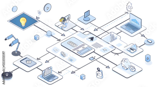 Illustration of a Sequential UX Design Process Steps: From Start to Finish