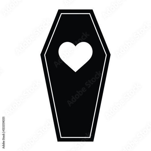 Coffin with Heart Shape Silhouette, Vector, Icon, Logo, White Background.