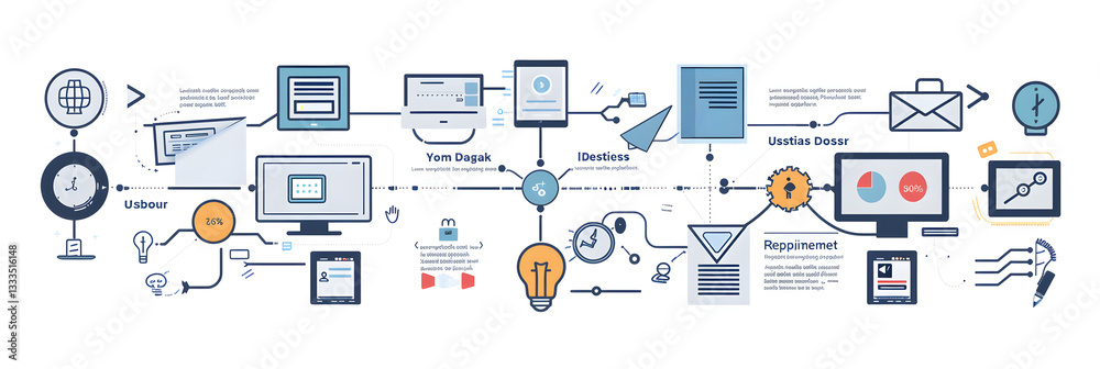 Illustration of a Sequential UX Design Process Steps: From Start to Finish Illustration of a Sequential UX Design Process Steps: From Start to Finish