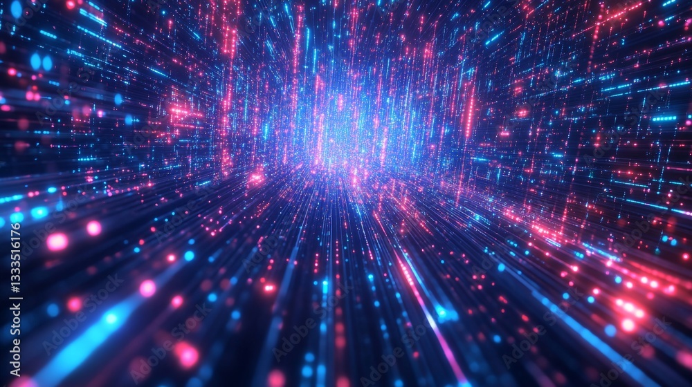 Naklejka premium Abstract Digital Data Stream Tunnel Visualization