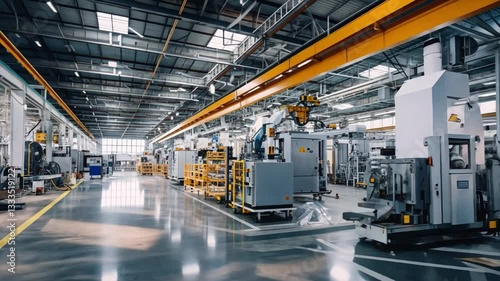Modern Industrial Facility: An expansive view inside a state-of-the-art industrial plant, showcasing advanced machinery and equipment, highlighting the scale and efficiency of modern manufacturing.