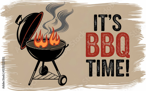 Vintage BBQ Illustration with Rustic Grill and Bold Typography
