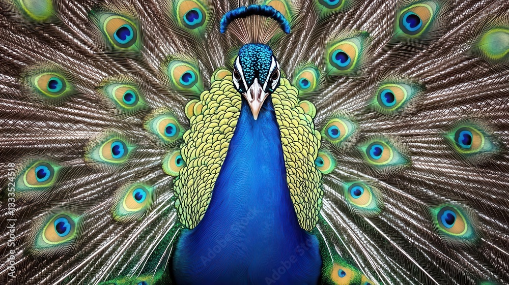 Obraz premium Enchanted peacock with feather patterns resembling galaxies, cosmic elegance, Watercolor style