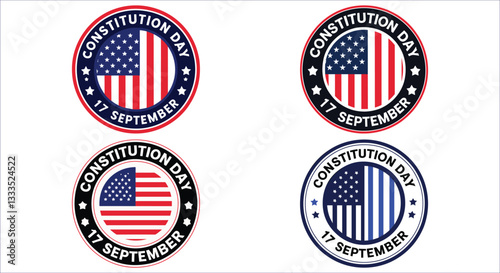 Constitution day 17 September badge with American flag vector design. Vector constitution day 17 September patriotic badge. USA constitution day 17 September round badge vector illustration