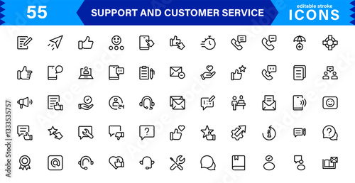 Support and Customer Service Tools Icon Set. Effective Icons for Service Support, Helpdesk Management, Client Queries, and Assistance