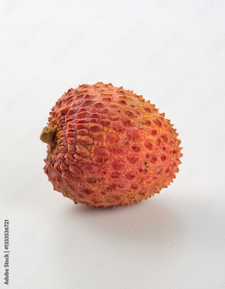 Single ripe lychee fruit isolated on a white background. The reddish-brown skin is textured and bumpy, showcasing the fruit's unique appearance. Single ripe lychee fruit isolated on a white background. The reddish-brown skin is textured and bumpy, showcasing the fruit's unique appearance.