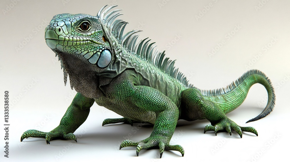 Fototapeta premium Green iguana posing on white background