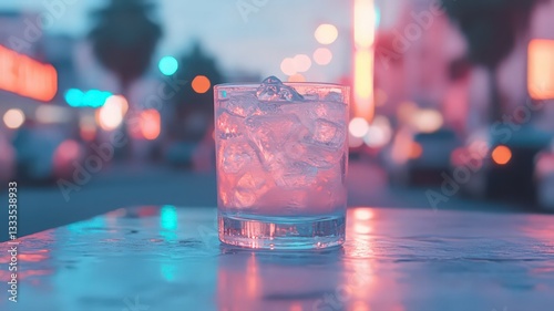 Iced Drink on City Street at Night