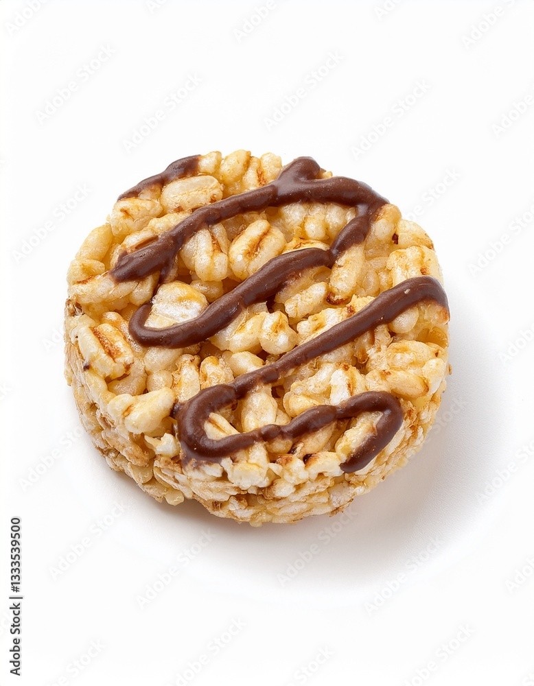 Fototapeta premium Sweet treat! Crispy rice cake topped with rich chocolate. A delicious and simple snack.