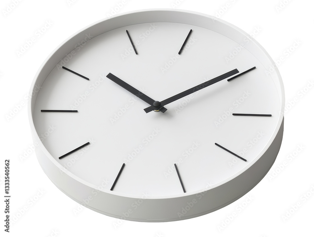 Isolated Modern Round Wall Clock with Black Hands Isolated Modern Round Wall Clock with Black Hands