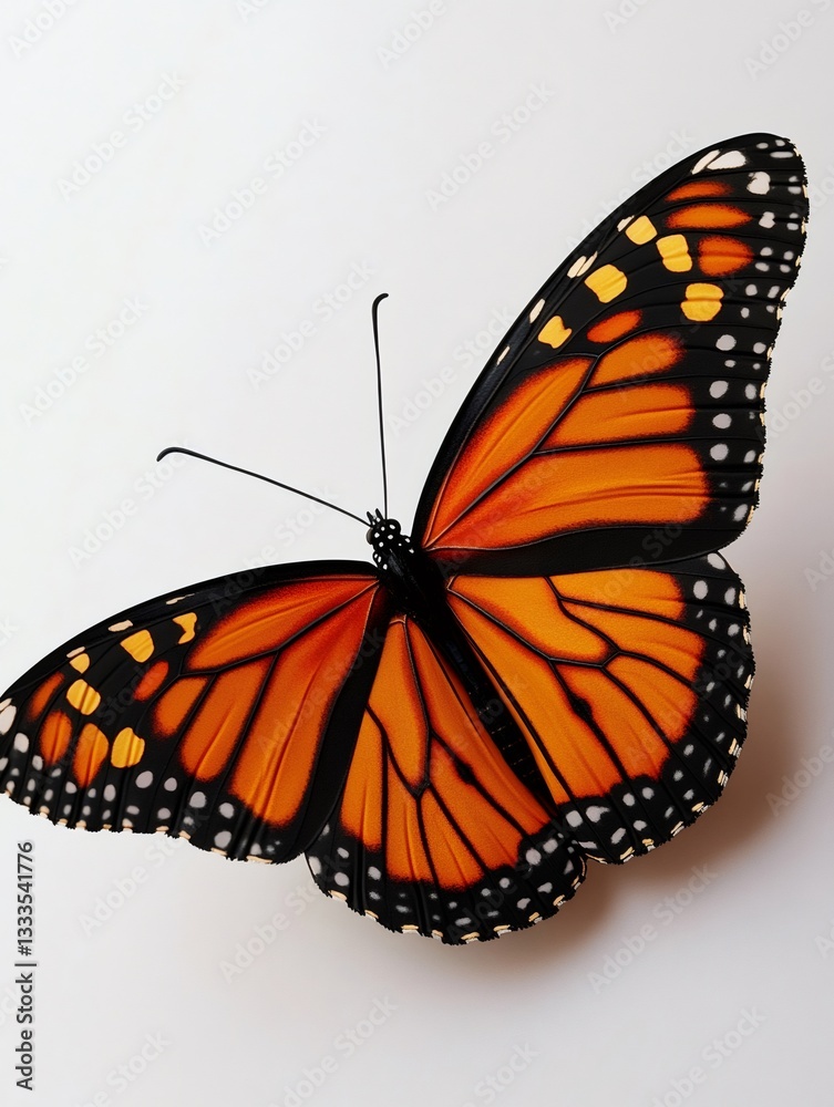 Fototapeta premium Monarch butterfly showing its beautiful orange wings on white background