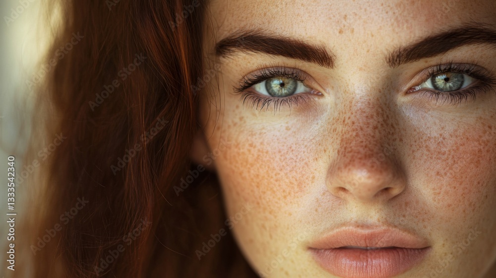 Fototapeta premium Close up portrait of a redhead woman with freckles