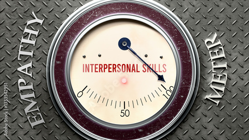 Interpersonal Skills and Empathy that is hitting a full scale, showing a very high level of interpersonal skills, overload of it, too much of it. Maximum value, off the charts.  ,3d illustration
