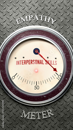 Interpersonal Skills and Empathy that is hitting a full scale, showing a very high level of interpersonal skills, overload of it, too much of it. Maximum value, off the charts.  ,3d illustration