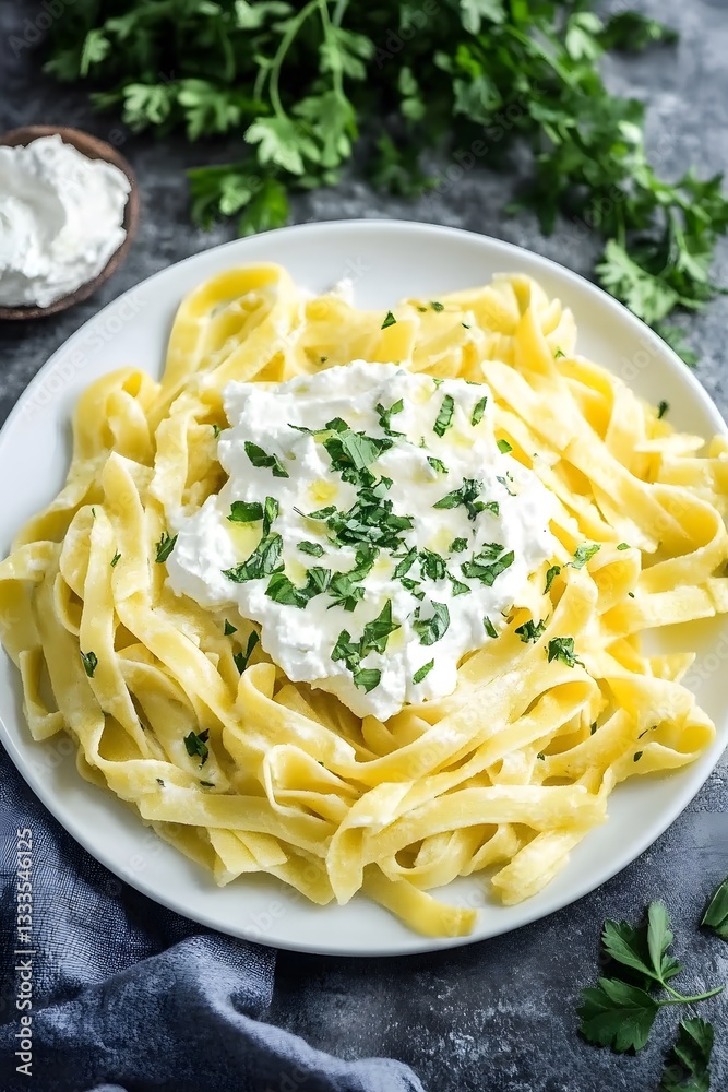 Creamy Ricotta Pasta Dish with Parsley Garnish Creamy Ricotta Pasta Dish with Parsley Garnish