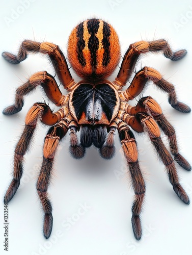 Orange baboon spider crawling on white background photo