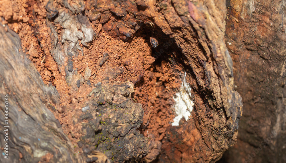 Decayed Rotten Wood with Powdery Interior and Cracked Bark Texture Decayed Rotten Wood with Powdery Interior and Cracked Bark Texture