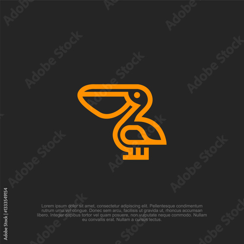 Bold outline modern minimalist pelican bird logo with sleek and structured design, perfect for coastal businesses, fishing industries, and eco-friendly brands