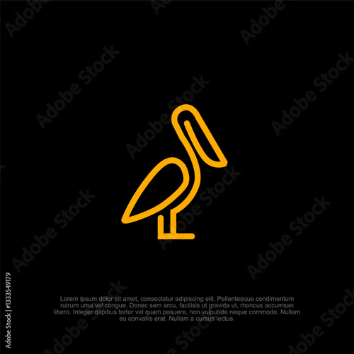 Simple outline pelican bird logo with clean lines and minimalist aesthetics, suitable for travel companies, water sports brands, and eco-tourism businesses