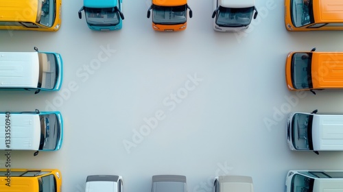 Aerial View of Colorful Vehicles Arranged in Circular Formation