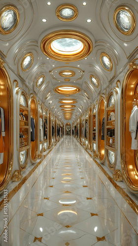Luxury Gold And White Interior Corridor With Elegant Decor
