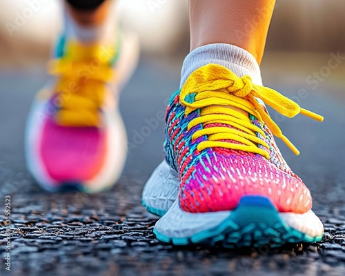 In the crisp morning air, a dedicated female athlete pauses, her focus unwavering, to meticulously tie her shoelaces, a prelude to the invigorating run that awaits her With each knot secured, she