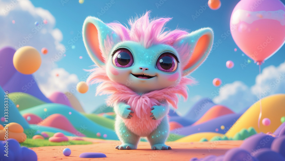 Cute Cartoon Alien in a Playful Fantasy World Cute Cartoon Alien in a Playful Fantasy World