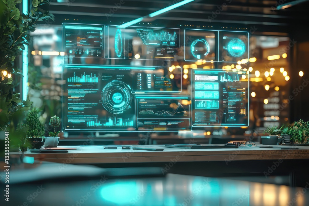 Fototapeta premium Interactive feedback dashboards in urban workspace