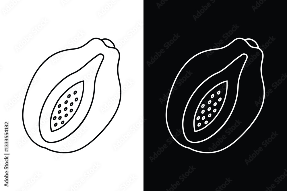 Papaya Fruit Line Icon. Minimalist Black & White Vector Illustration Papaya Fruit Line Icon. Minimalist Black & White Vector Illustration
