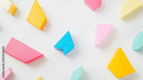 Abstract geometric shapes and arrows symbolizing business strategy and direction on a clean white background.
