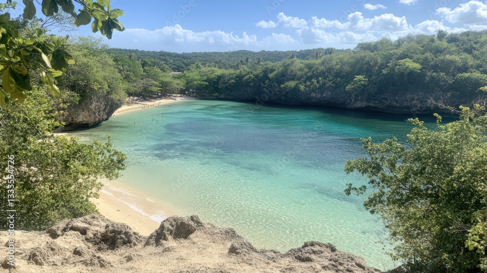 Fototapeta premium Secluded Tropical Cove with Turquoise Water and Lush Greenery