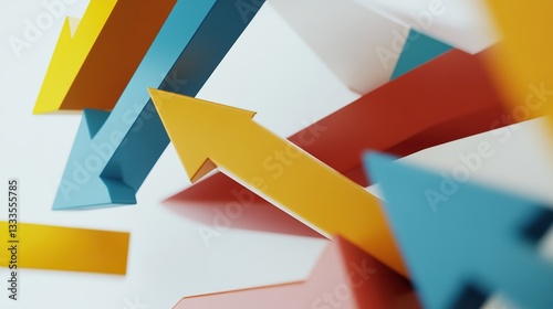 Abstract geometric shapes and arrows symbolizing business strategy and direction on a clean white background.
