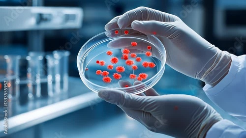 Scientist Holding Petri Dish with Virus Cultures