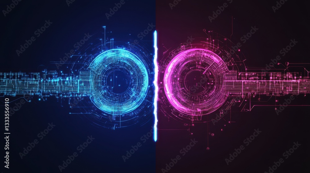 Obraz premium Abstract Digital Concept with Blue and Pink Circular Elements