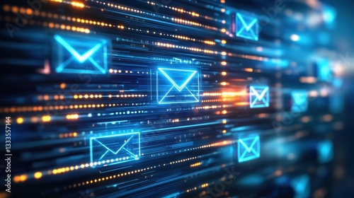 Digital Communication Concept with Glow Effect and Email Icons