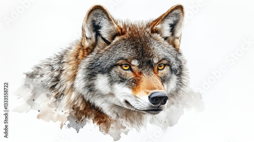 Wallpaper Mural Portrait of a Majestic Adult Wolf in Beautiful Watercolor with Rich Textures and Colors Torontodigital.ca