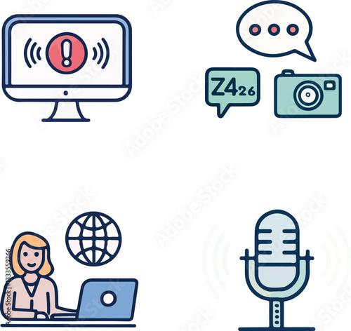 Video Conference Icons Set – Editable Stroke Vector Illustration