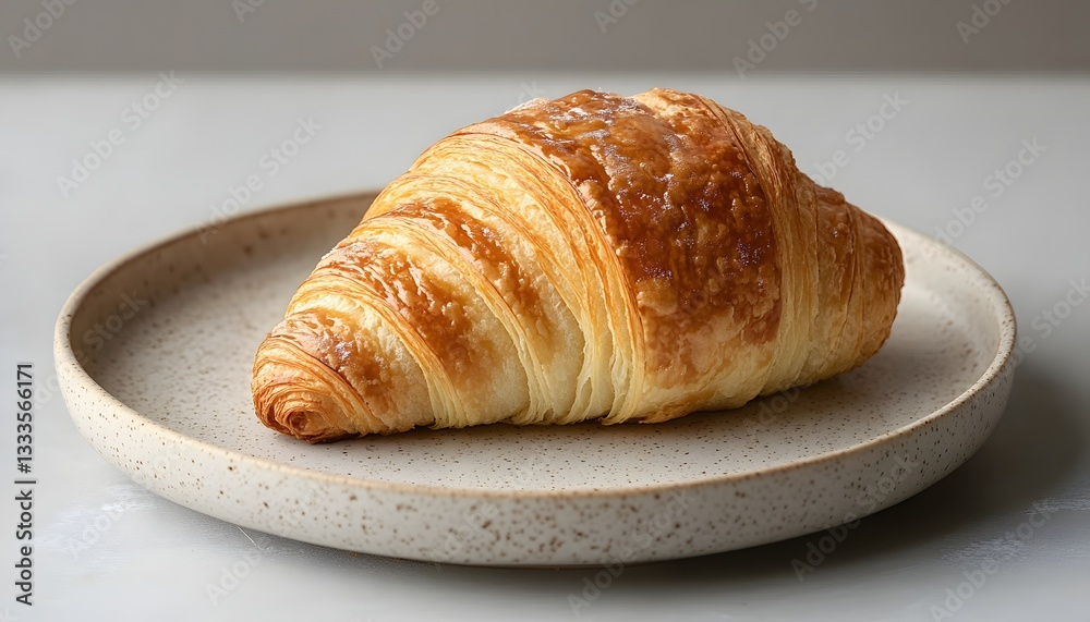 Golden Croissant On Minimalist Plate Golden Croissant On Minimalist Plate