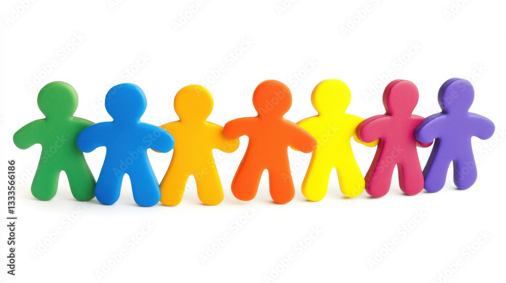 7 icon a group of colorful figure cutouts holding hands. 7 icon a group of colorful figure cutouts holding hands.