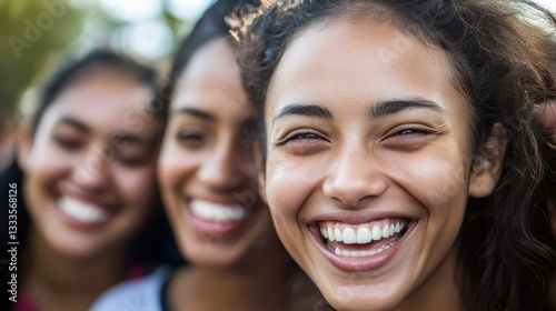 A group of happy women of various mixed races, showcasing diverse backgrounds and joyful expressions. photo