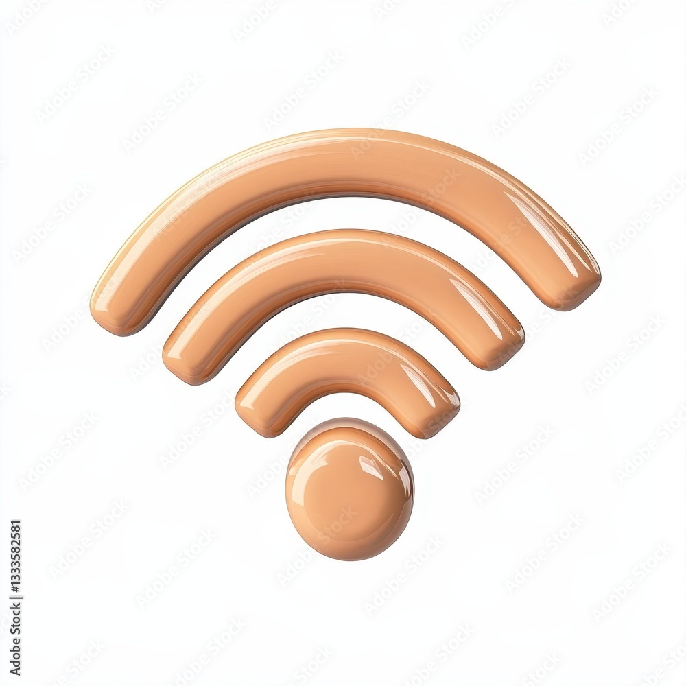 Glossy Beige 3D Wifi Symbol On White Background Glossy Beige 3D Wifi Symbol On White Background