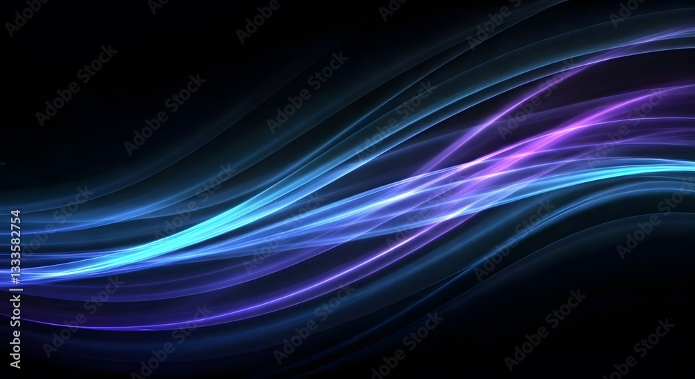 Naklejka premium Purple and blue abstract waves swirling on a black background.AI