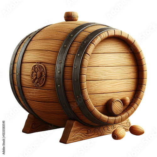 Wooden oak barrel isolated on white background