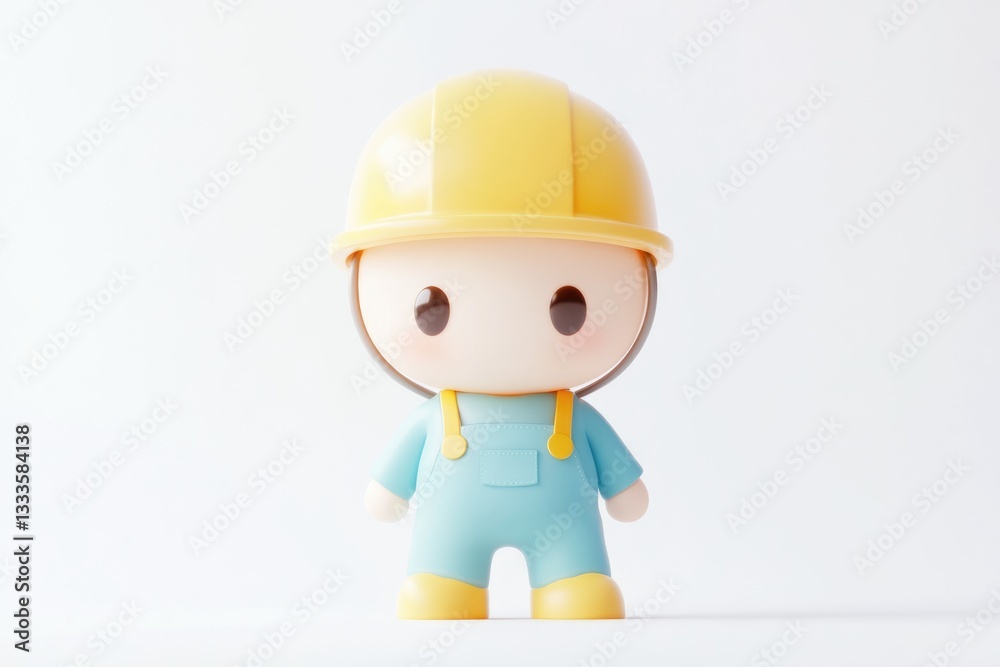 Adorable 3D rendered cartoon construction worker, wearing a yellow helmet and blue overalls. Adorable 3D rendered cartoon construction worker, wearing a yellow helmet and blue overalls.
