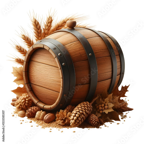 Wooden oak barrel isolated on white background