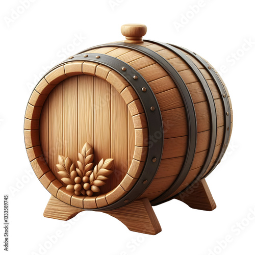 Wooden oak barrel isolated on white background