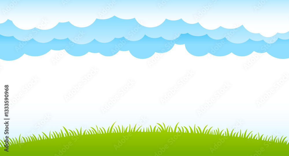 Obraz premium Beautiful summer landscape - blue sky and green grass. vector illustration isolated illustration