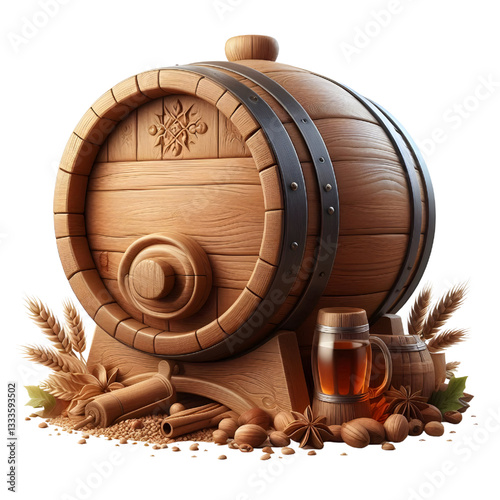 Wooden oak barrel isolated on white background