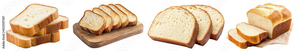 Set of fresh bread slices, isolated on transparent cutout background Set of fresh bread slices, isolated on transparent cutout background